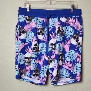 Skull Palm Print Athleisure Shorts Mens Size Medium